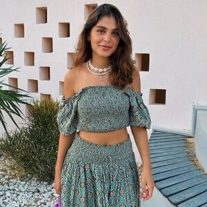 Zara Green Multicolored Printed Top Size L